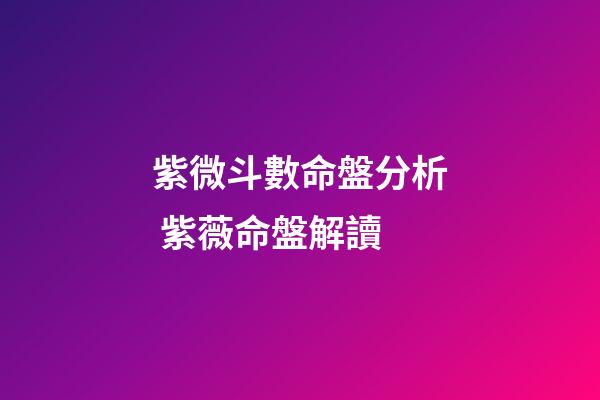紫微斗數命盤分析 紫薇命盤解讀